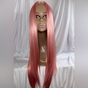 Pink 28 inch synthetic wig